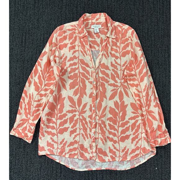 Rachel Zoe Tops - Rachel Zoe Top Womens Large Coral Pink Shadow Leaves Tropical Beachy Casual